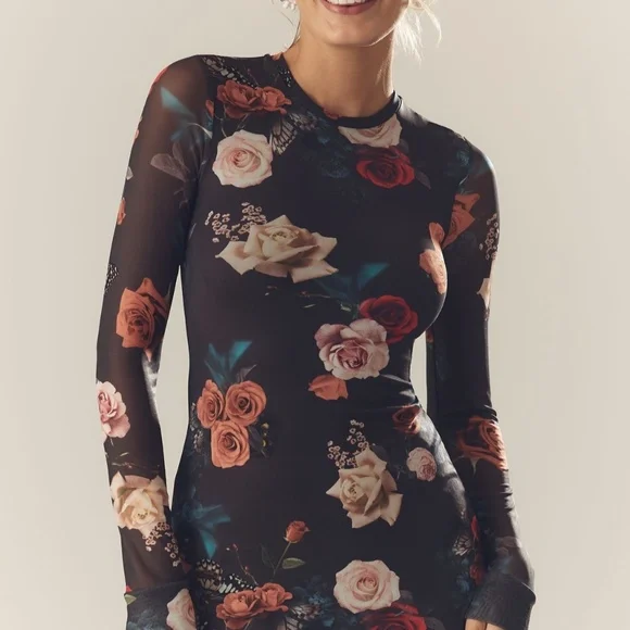 AFRM Didi Long Sleeve Mesh Maxi Dress in Chocolate Rose in size large. - Picture 2 of 5